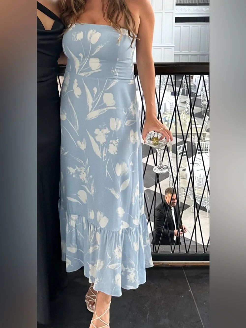 Reformation Arta Strapless Blue Floral Long Dress in Clarity size 12 - Picture 2 of 10